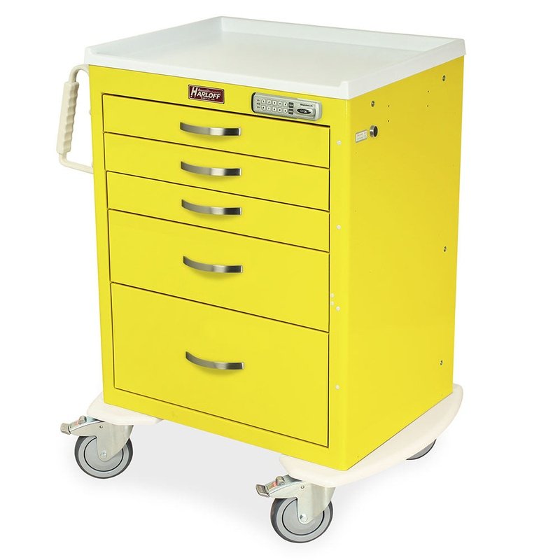 Harloff MDS2424E05 M-Series Short Isolation Cart, Medium Width, Five Drawers, E-Lock front