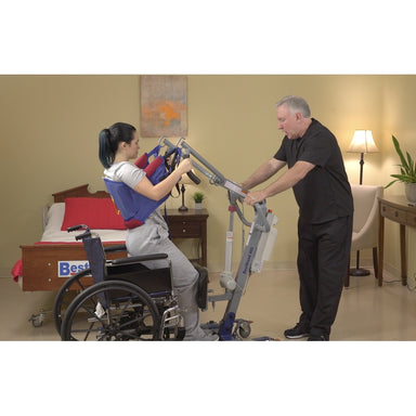 Bestcare SA400 ProCare sit-to-stand lift with person in sling lifting in new condition
