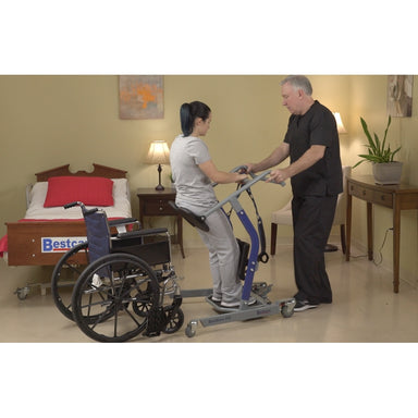 Bestcare STA450 BestMove standing transfer aid with person on the lift in new condition