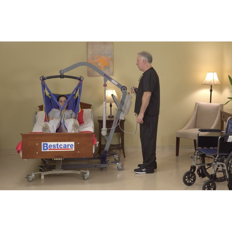Bestcare_ProCare_PL500_Full_Electric_Mobile_Lift_person_in_sling_on_bed