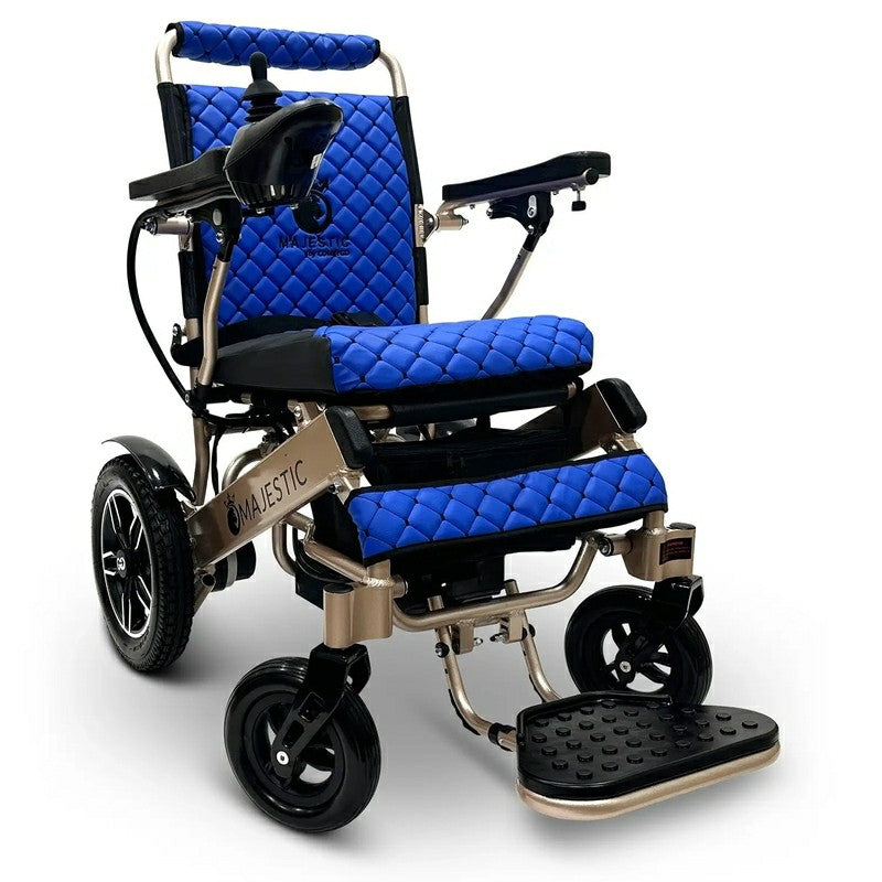 IQ-8000 Remote Controlled Lightweight Electric Wheelchair golden frame blue cushion