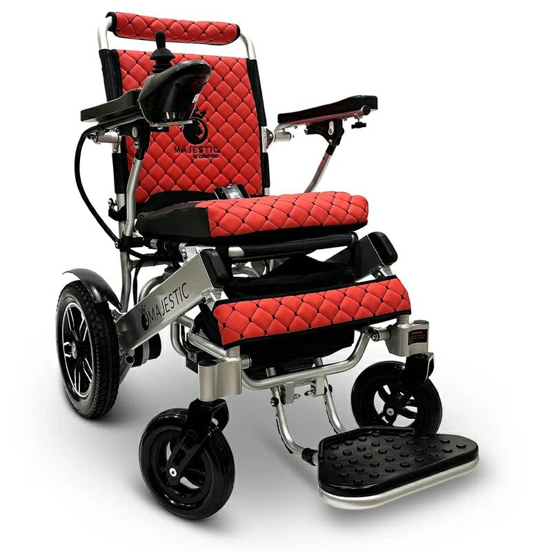 IQ-8000 Remote Controlled Lightweight Electric Wheelchair silver frame red cushion
