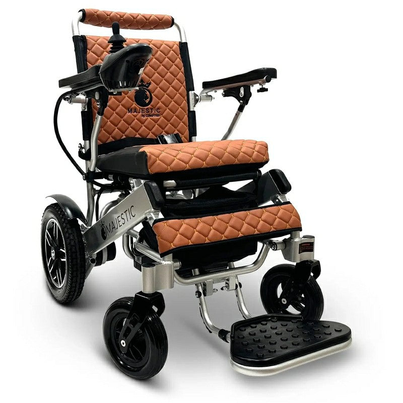 IQ-8000 Remote Controlled Lightweight Electric Wheelchair silver frame coffee cushion