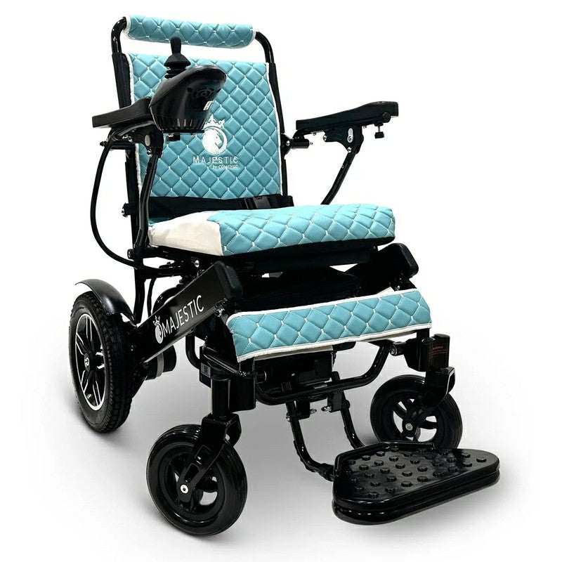 IQ-8000 Remote Controlled Lightweight Electric Wheelchair black frame teal cushion