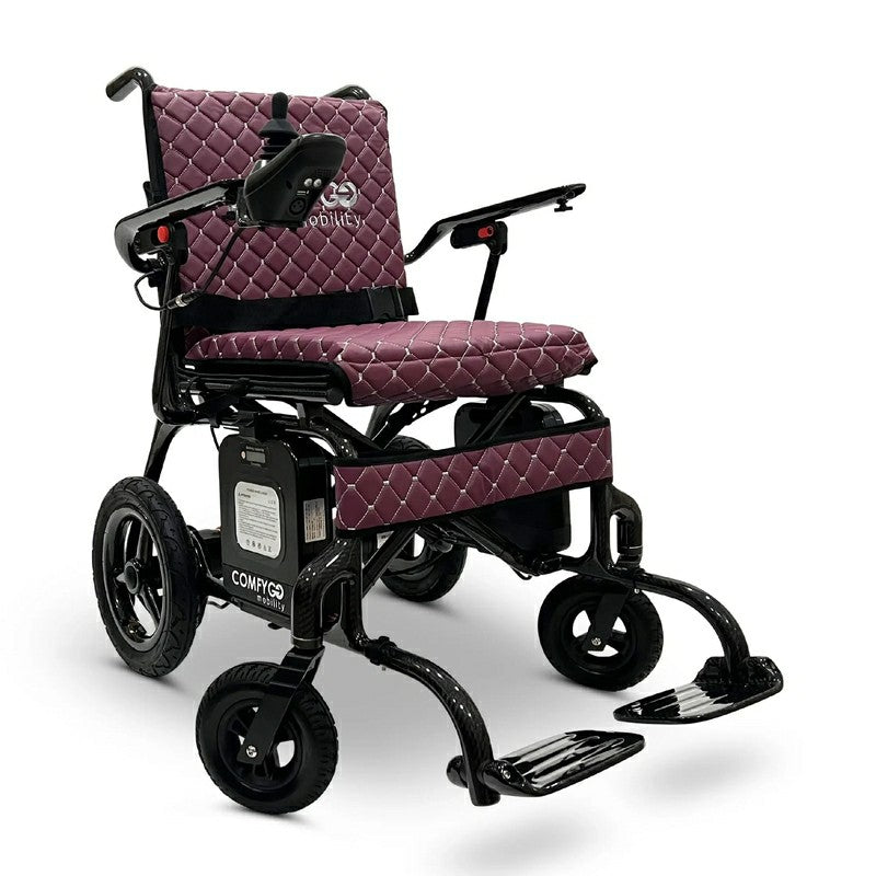 Phoenix Carbon Fiber Electric Wheelchair black frame purple cushion
