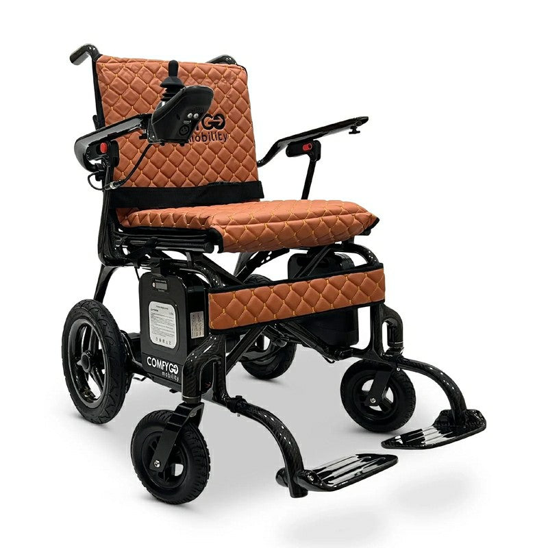 Phoenix Carbon Fiber Electric Wheelchair black frame coffee cushion