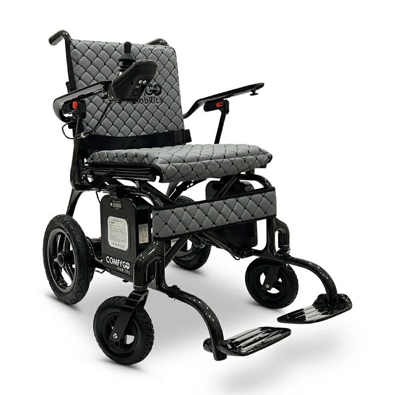 Phoenix Carbon Fiber Electric Wheelchair black frame gray cushion