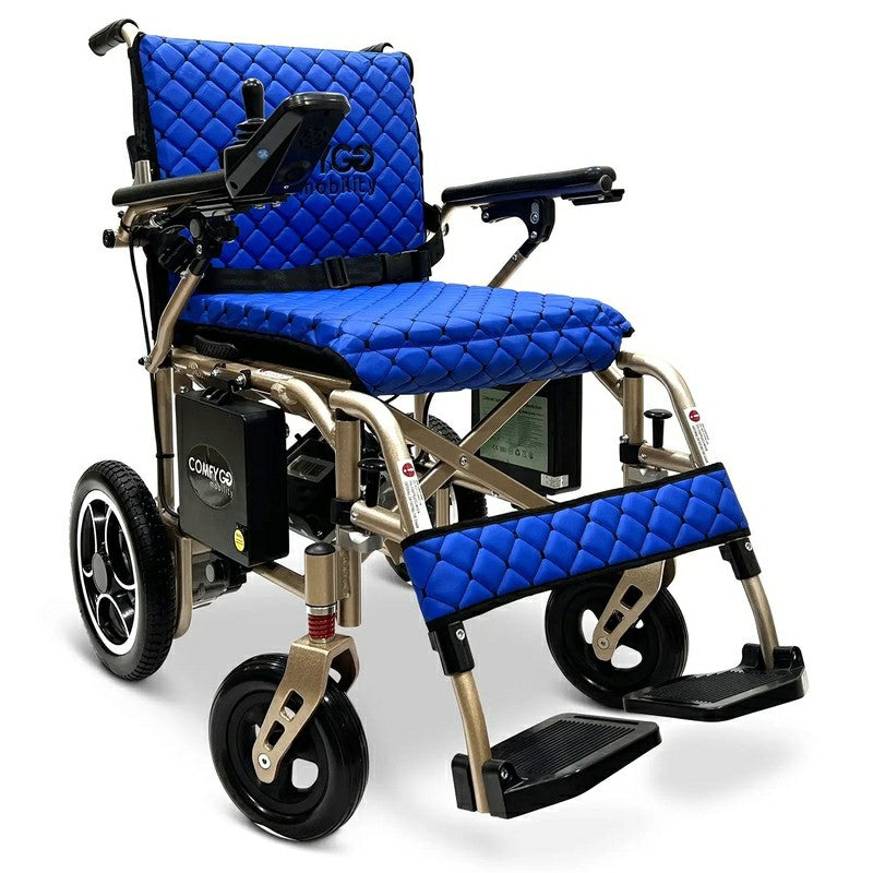 X-7 ComfyGO Lightweight Foldable Electric Wheelchair in blue