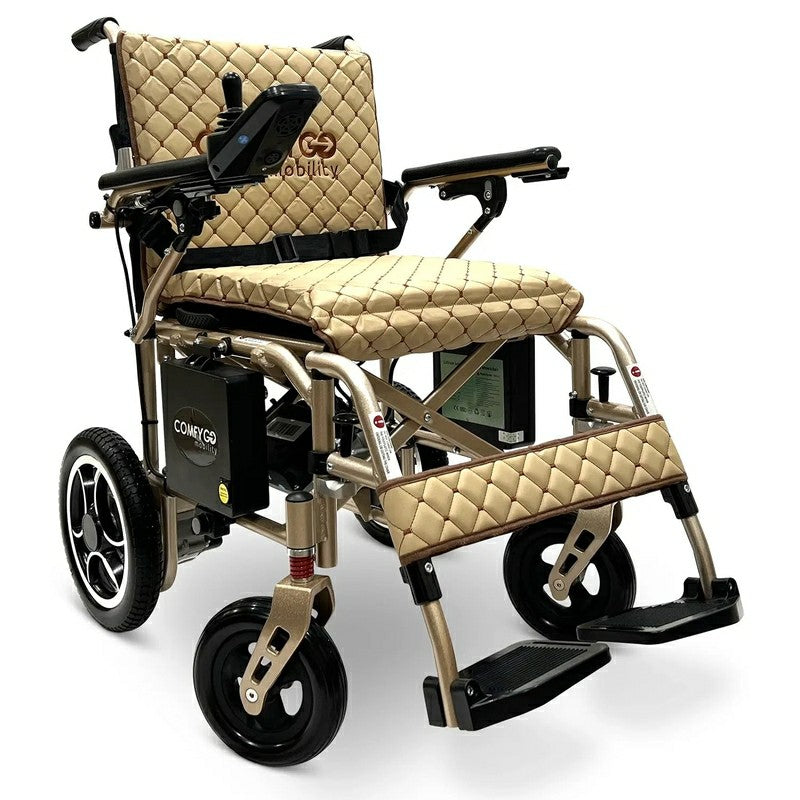 X-7 ComfyGO Lightweight Foldable Electric Wheelchair in taba