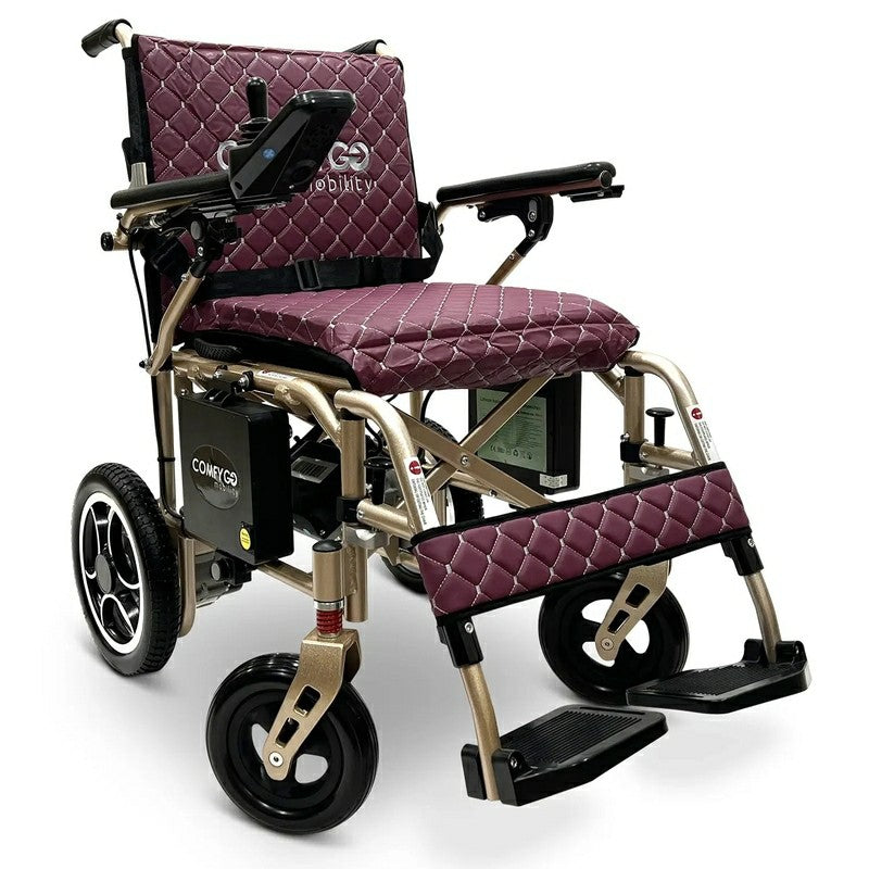 X-7 ComfyGO Lightweight Foldable Electric Wheelchair in purple