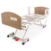 Hospital bed with wooden side rails on a white background