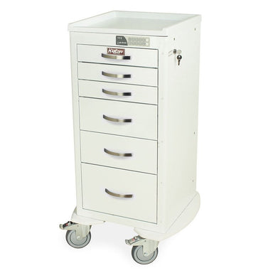 Harloff M-Series MDS1830EKC06 Tall Anesthesia Cart, Mini Width, Six Drawers, Electronic Keypad Lock White