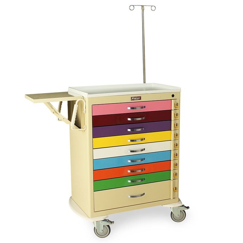 Harloff MDS3030B09PED-EMG M-Series Tall Medical Pediatric Emergency Cart drop shelf view