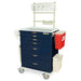 Harloff MDS3030E06+MD30-ANS3 M-Series Tall Anesthesia Cart  front view w/ overhead shelf and accessories