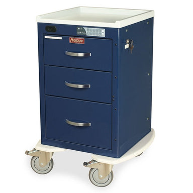 Harloff MPA1821ELP03 A-Series Lightweight Narrow Auto Locking Mini Width Cart, X-Short Height, Three Drawers, Electronic Keypad Lock