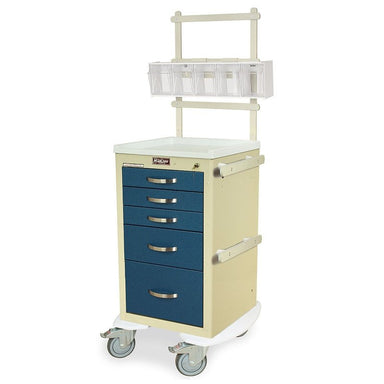 Harloff MPA1824K05-MD18-ANS A-Series Narrow Aluminum Anesthesia Cart with MD18-ANS Accessories Package, Short Height, Five Drawers, Key Lock