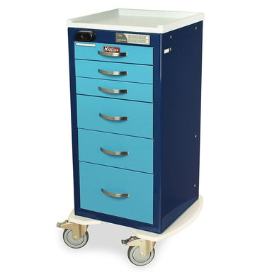 Harloff MPA1830ELP06 A-Series Narrow Aluminum Anesthesia Cart with Prox Reader, Tall Height, Six Drawers, Electronic Keypad Lock