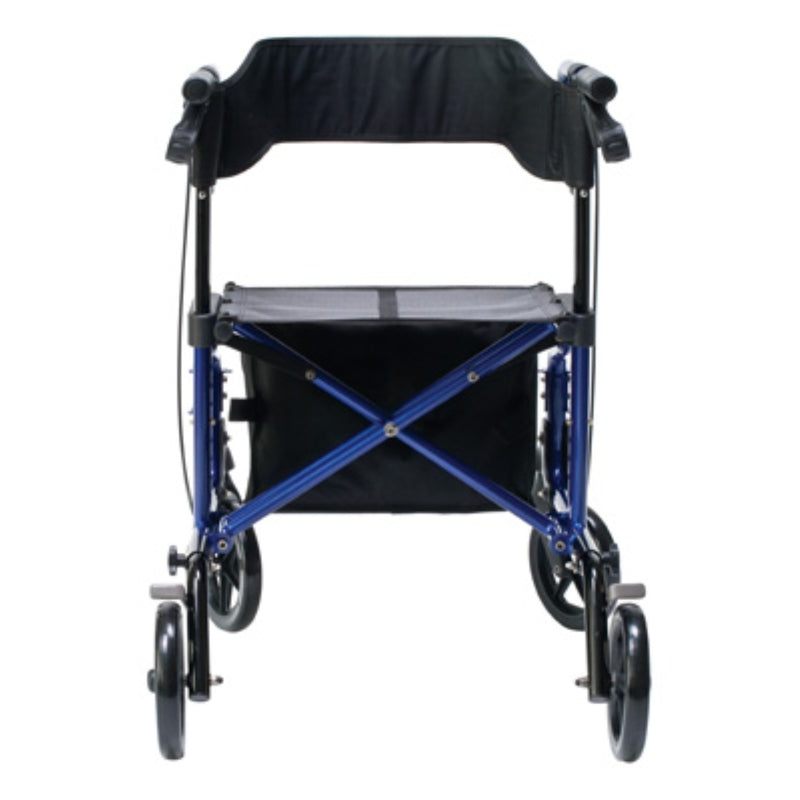 Hybrid LX rollator transport chair in blue rear view in new condition