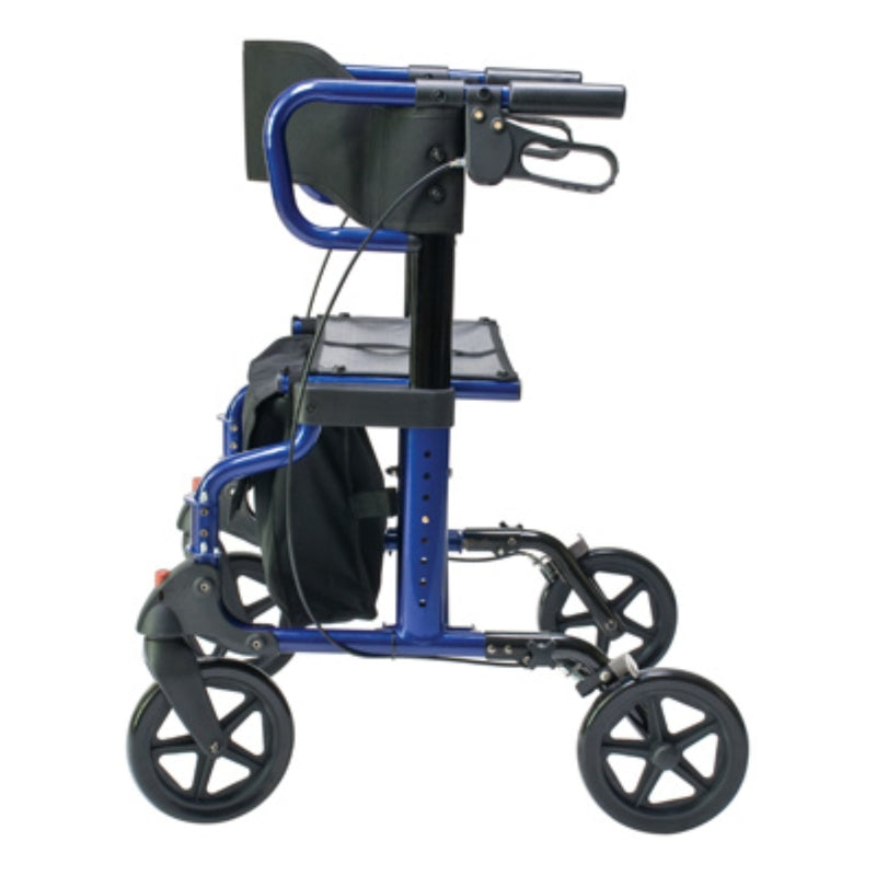 Hybrid LX rollator transport chair in blue side view in new condition