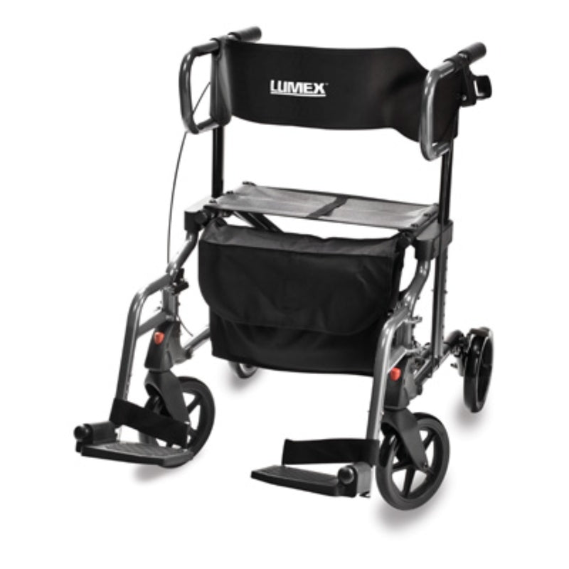 Hybrid LX rollator transport chair in black with footrests extended forward in new condition