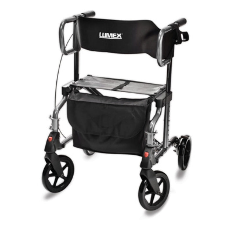 Hybrid LX rollator transport chair in black, fully assembled and upright rollator configuration, in new condition