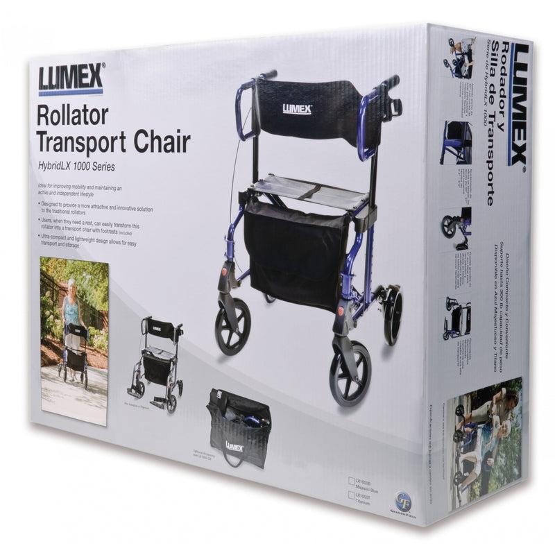 Hybrid LX rollator transport chair in blue packaging box in new condition