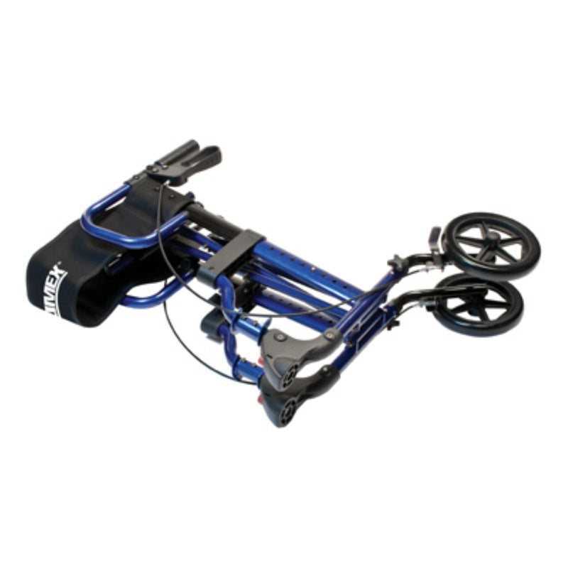 Hybrid LX rollator transport chair in blue fully folded compact state in new condition