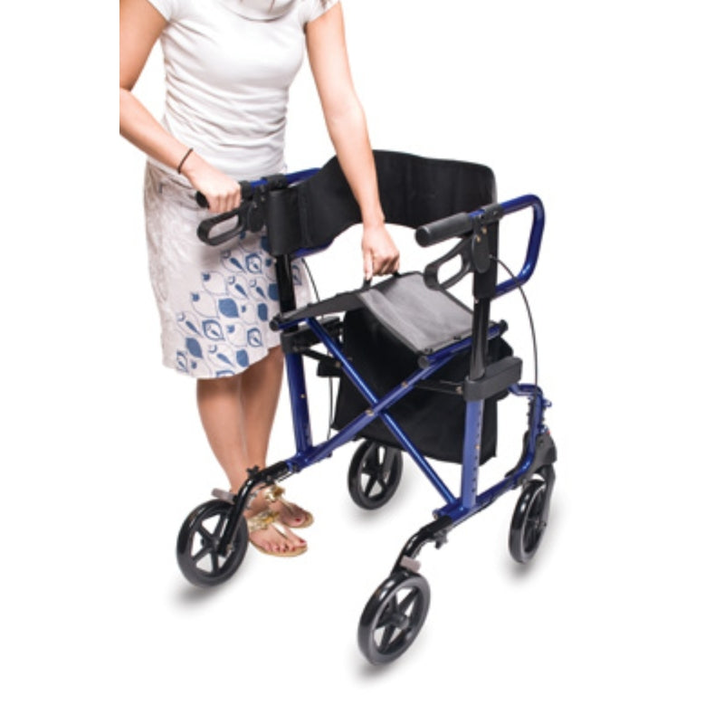 Hybrid LX rollator transport chair in blue partially folded state in new condition