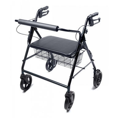 Walkabout four-wheel Imperial rollator in black front view in new condition