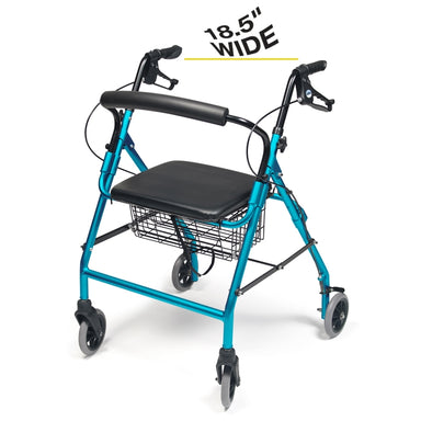 Walkabout wide four-wheel rollator in aqua color in new condition