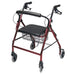 Walkabout wide four-wheel rollator in burgundy finish in new condition