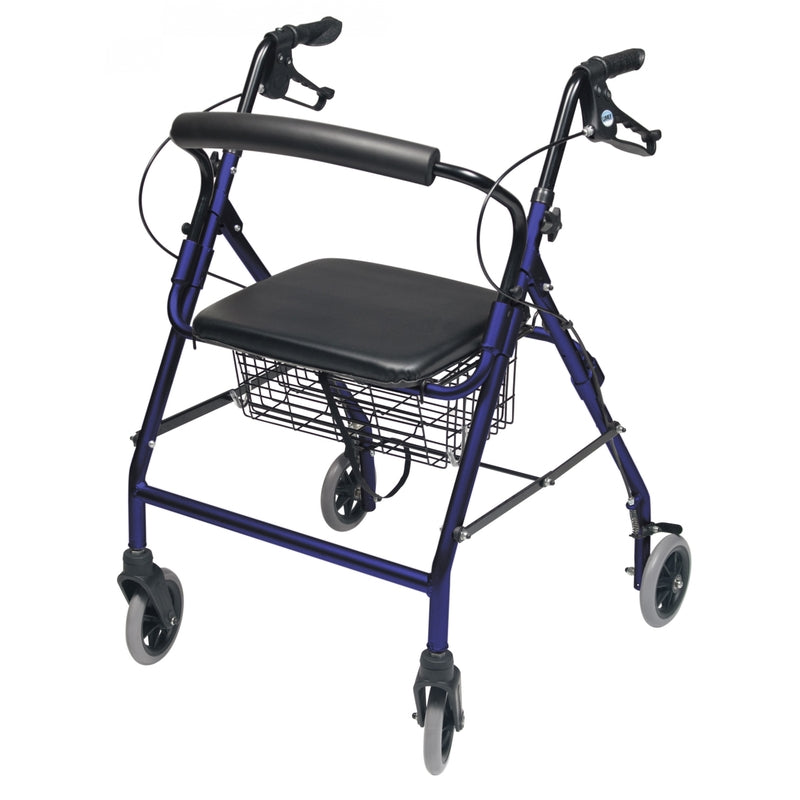 Walkabout wide four-wheel rollator in royal blue finish in new condition